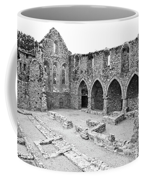 Jerpoint Coffee Mug featuring the photograph Ireland Jerpoint Abbey Irish Church Medieval Ruins County Kilkenny Black and White by Shawn O'Brien
