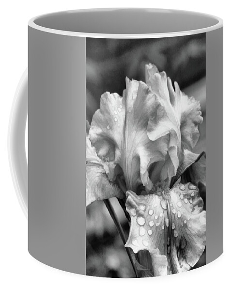 Iris Coffee Mug featuring the digital art Iris in black and white by Bonnie Willis