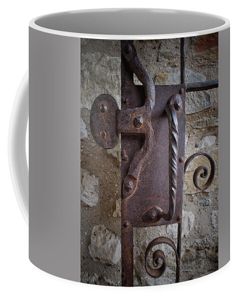 Ironwork Coffee Mug featuring the photograph Ironwork Door Catch by Buck Buchanan