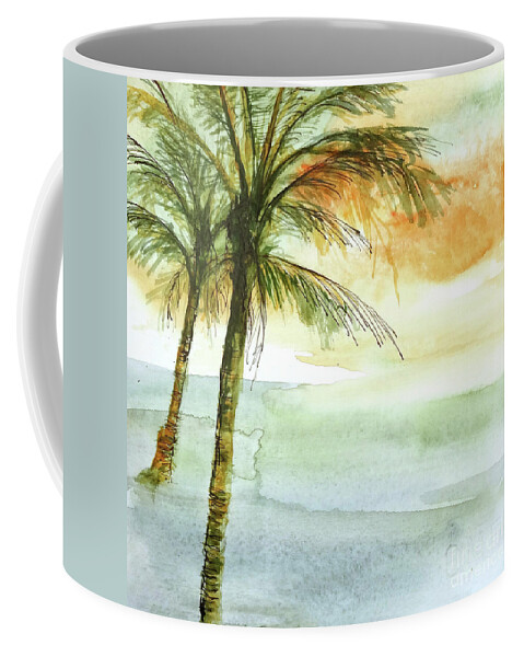 Original Watercolors Coffee Mug featuring the painting Island Sunset II by Chris Paschke