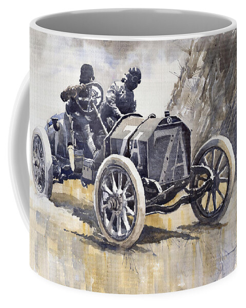 Watercolour Coffee Mug featuring the painting Isotta Fraschini 50HP 1908 Targa Florio by Yuriy Shevchuk
