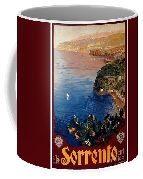 Vintage Coffee Mug featuring the digital art Italy Sorrento Bay of Naples vintage Italian travel advert by Heidi De Leeuw