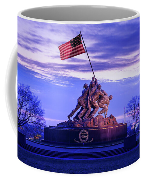 America Coffee Mug featuring the photograph Iwo Jima Memorial at dawn as sun rises by Steven Heap