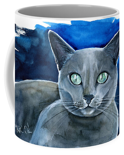 Russian Blue Coffee Mug featuring the painting Jackpot - Russian Blue Cat Painting by Dora Hathazi Mendes