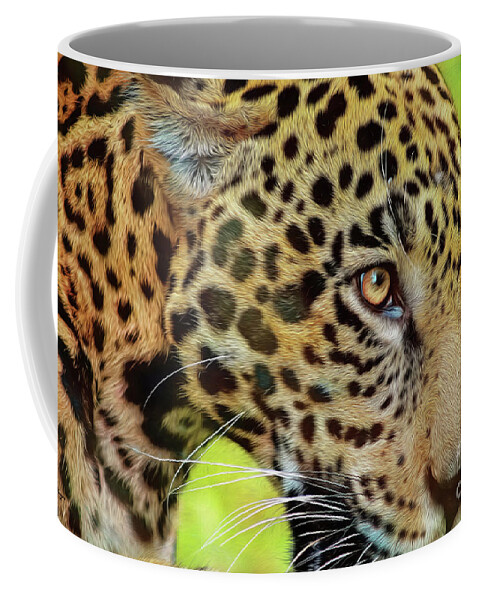 Jaguars Coffee Mug featuring the mixed media Jaguar Up Very Close by DB Hayes