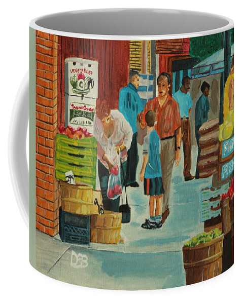 Cityscape Coffee Mug featuring the painting Jame St Fish Market by David Bigelow