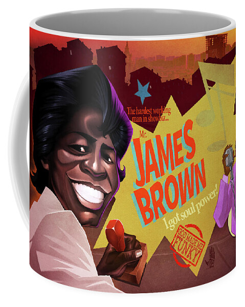James Brown Coffee Mug featuring the drawing James Brown by Nelson Dedos Garcia