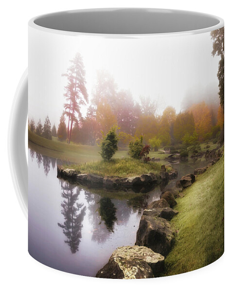 Autumn Coffee Mug featuring the photograph Japanese Garden in Early Autumn Fog by Tom Mc Nemar