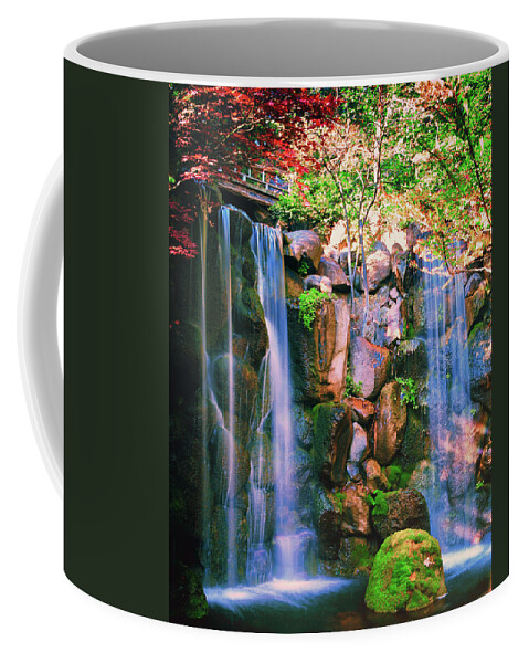 Water Coffee Mug featuring the photograph Japanese Garden Waterfall by Lawrence Knutsson