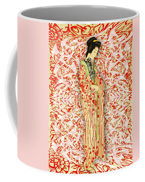 Japan Coffee Mug featuring the mixed media Japanese Woman Rise Dressing by Tony Rubino