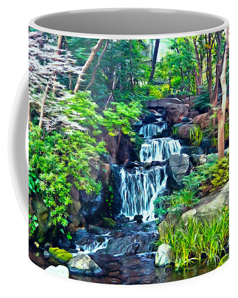 Waterfall Coffee Mug featuring the photograph Japanese Waterfall Garden by Scott Carruthers