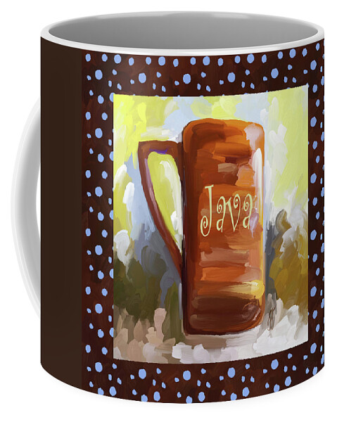 Coffee Coffee Mug featuring the painting Java Coffee Cup With Blue Dots by Jai Johnson
