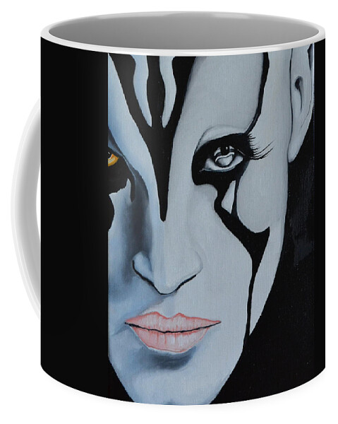 A Portrait Of Jaylah From The Movie Star Trek Beyond. I Painted Half Of Her Face In Black And White And The Other Half In Color. The Painting Was Done With Oil Paint And Treated With A Coating To Preserve The Colors. This Original Painting Is Very Affordable And Would Please Sci-fly Fans. Coffee Mug featuring the photograph Jaylah by Martin Schmidt