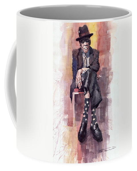 Watercolour Coffee Mug featuring the painting Jazz Bluesman John Lee Hooker by Yuriy Shevchuk