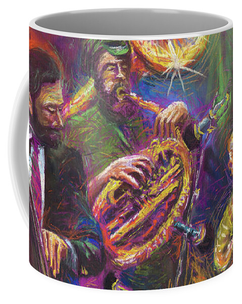 Jazz Coffee Mug featuring the painting Jazz Jazzband Trio by Yuriy Shevchuk
