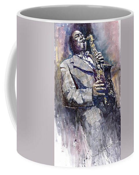 Watercolor Coffee Mug featuring the painting Jazz Saxophonist Charlie Parker by Yuriy Shevchuk