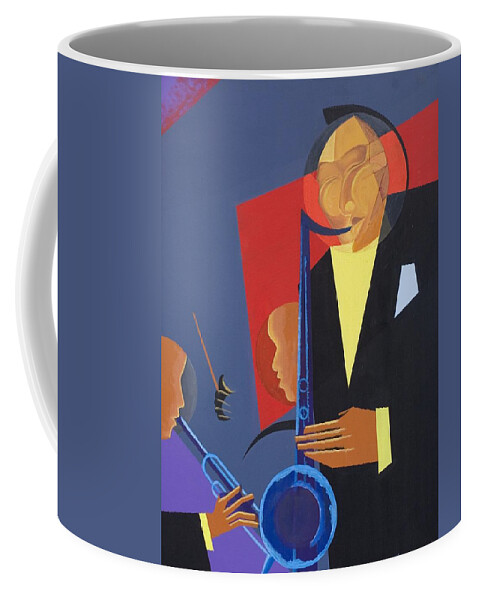 In A Groove Coffee Mug featuring the painting Jazz Sharp by Kaaria Mucherera