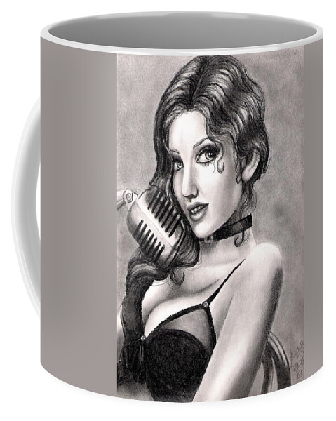 Woman Coffee Mug featuring the drawing Jazz Singer by Scarlett Royale