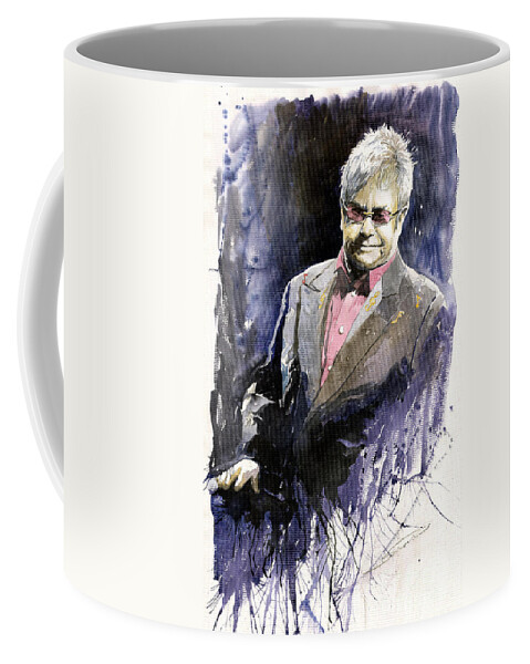 Watercolour Coffee Mug featuring the painting Jazz Sir Elton John by Yuriy Shevchuk