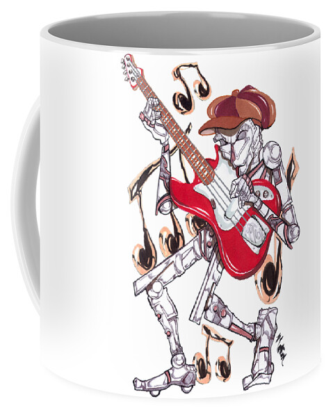 Robots Coffee Mug featuring the mixed media Jazzmen Bass Player by Demitrius Motion Bullock