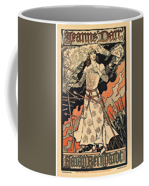 Jeanne D'arc Coffee Mug featuring the mixed media Jeanne d'Arc - Sarah Bernhardt - Vintage Art Nouveau Poster by Eugene Grasset by Studio Grafiikka