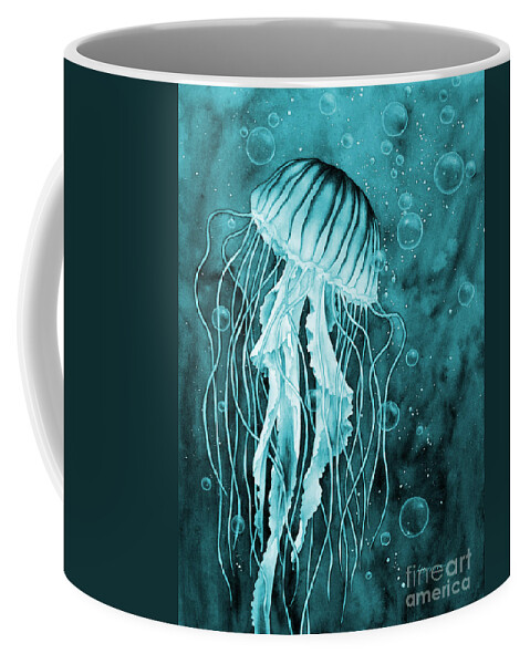 Jellyfish Coffee Mug featuring the painting Jellyfish in Blue by Hailey E Herrera