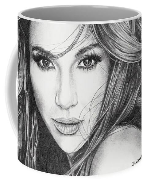 Pencil Drawing Coffee Mug featuring the drawing Jennifer Lopez by Daniel Carvalho