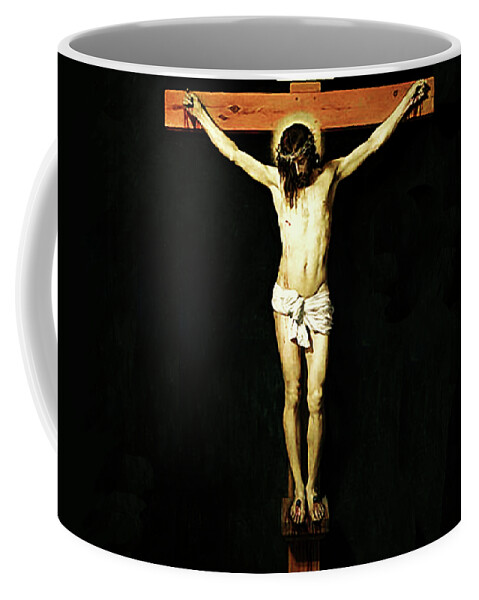 Jesus Coffee Mug featuring the mixed media Jesus Crucifixion by Diego Velasquez
