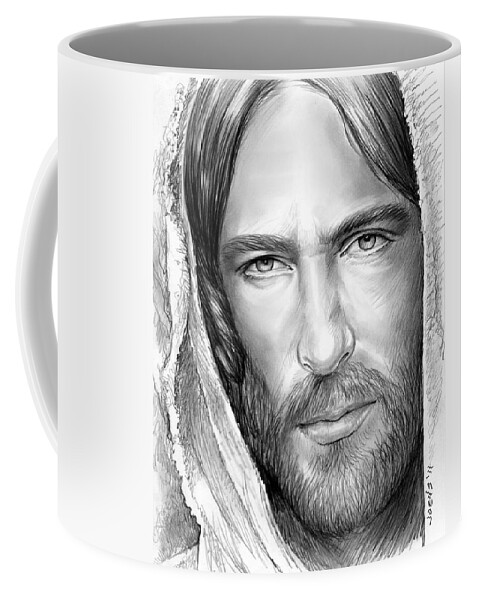 Jesus Coffee Mug featuring the drawing Jesus Face by Greg Joens
