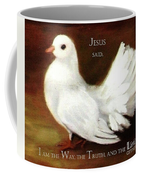 White Dove Coffee Mug featuring the painting Jesus Is Life by Hazel Holland