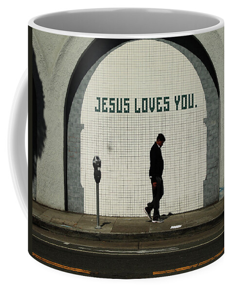 Street Photography Coffee Mug featuring the photograph Jesus Loves you by J C