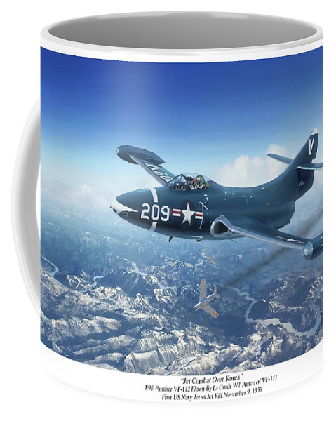 Aviation Art Prints Coffee Mug featuring the mixed media Jet Combat Over Korea by Mark Karvon