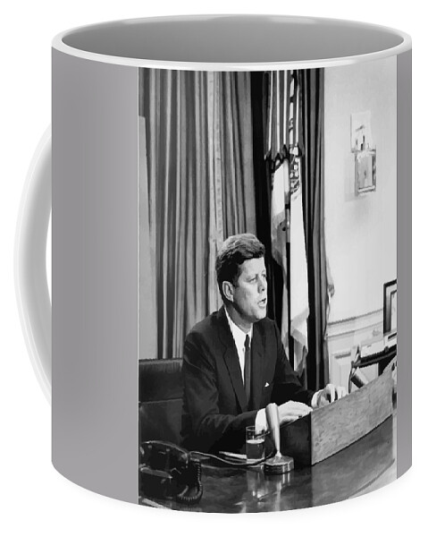 Jfk Coffee Mug featuring the painting JFK Addresses The Nation Painting by War Is Hell Store