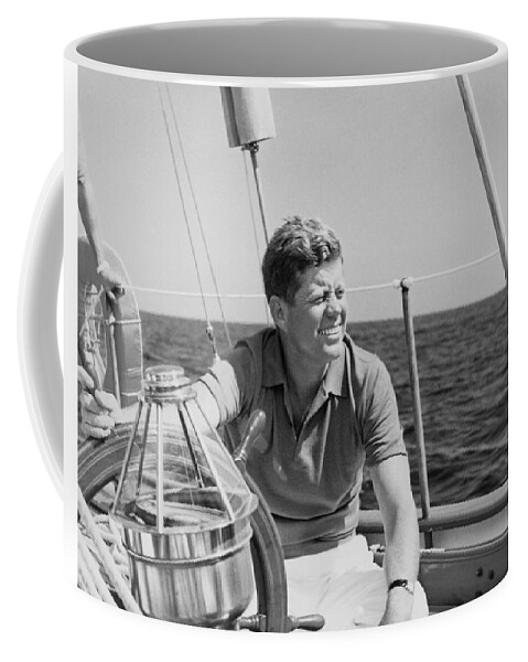 President Kennedy Coffee Mug featuring the photograph JFK Sailing On Vacation by War Is Hell Store