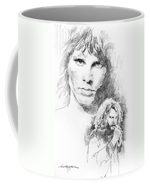 Pencil Coffee Mug featuring the drawing Jim Morrison Faces by David Lloyd Glover