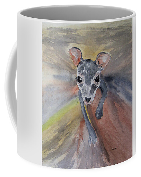 Animal Coffee Mug featuring the painting Joey in mums pouch by Elvira Ingram