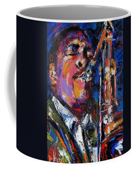 Jazz Coffee Mug featuring the painting John Coltrane Live by Debra Hurd