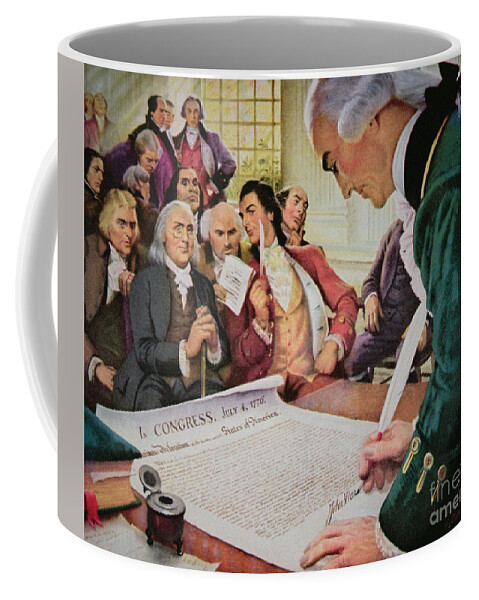 John Hancock Coffee Mug featuring the painting John Hancock signs the American Declaration of Independence, 4th July 1776 by American School