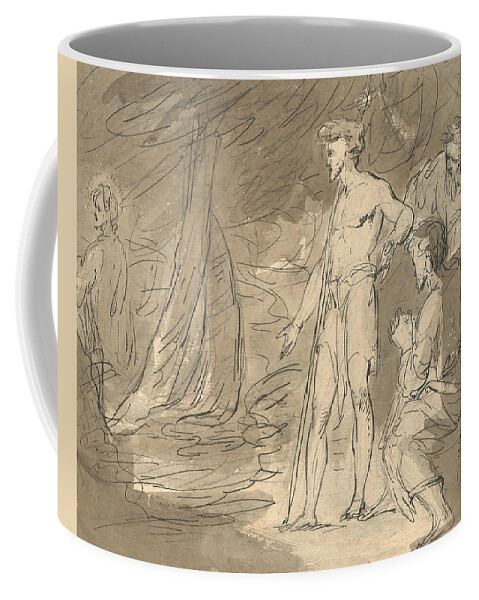 19th Century Art Coffee Mug featuring the drawing John the Baptist and Two Men, with Christ by William Hamilton