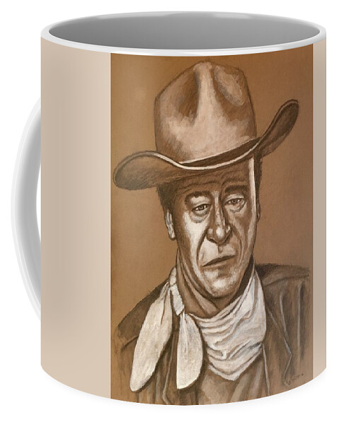 Drawing Coffee Mug featuring the mixed media John Wayne by Bern Miller