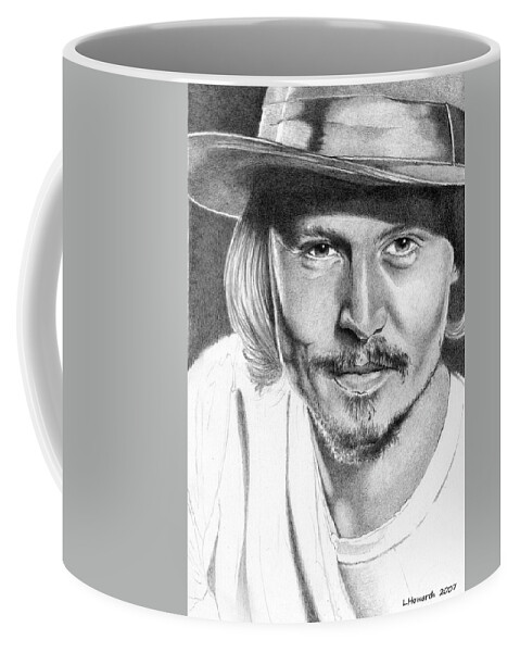 Johnny Depp Coffee Mug featuring the drawing Johnny Depp by Louise Howarth