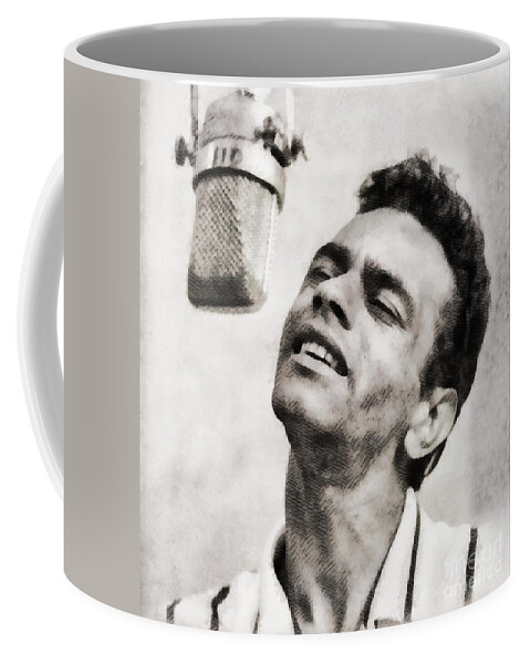 Hollywood Coffee Mug featuring the painting Johnny Mathis, Music Legend by John Springfield by Esoterica Art Agency