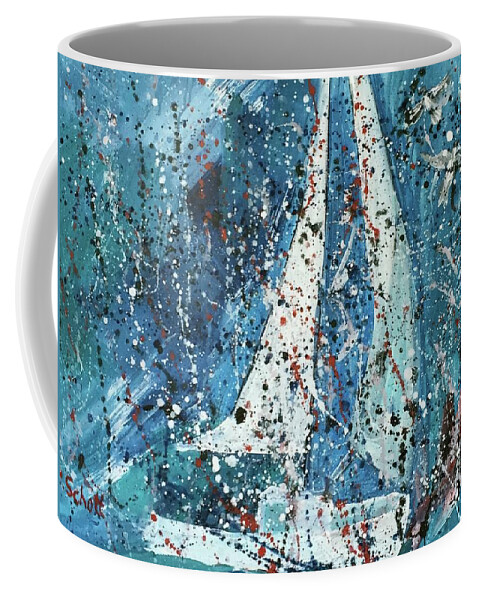 Sailboat Coffee Mug featuring the painting Journey by Christina Schott