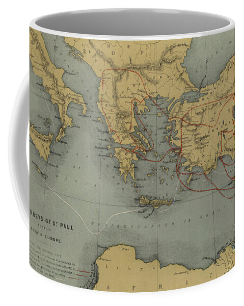 Mediterranean Coffee Mug featuring the drawing Journeys of St Paul between Asia and Europe by English School