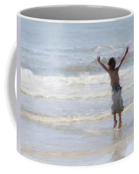 Little Boy Coffee Mug featuring the painting Joyful Jumping In The Ocean by Constance Woods