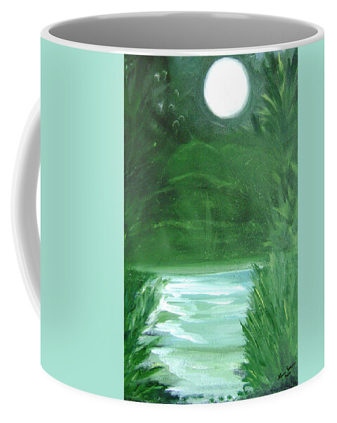  Coffee Mug featuring the painting Jungle Moonlight by Laura Johnson
