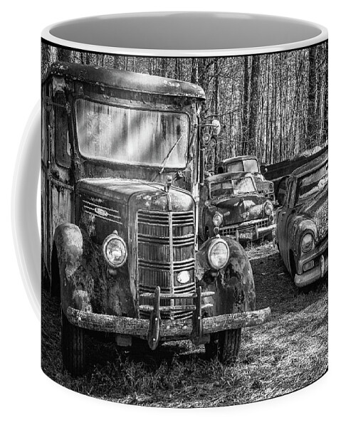 Old Mack Truck Coffee Mug featuring the photograph Junked Mack truck ad old Plymouth by Matthew Pace
