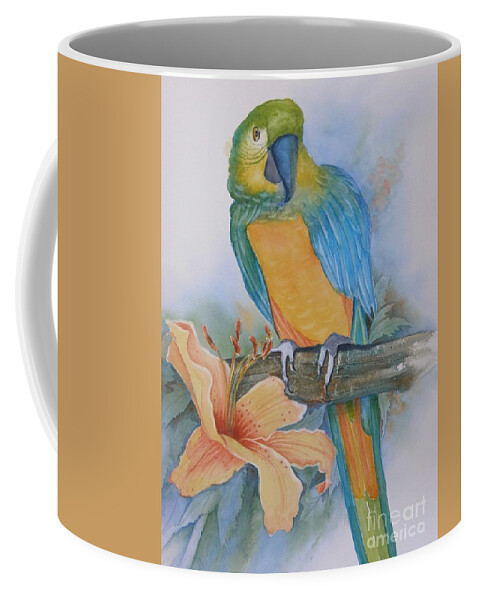 #parrot Coffee Mug featuring the painting Just Peachy by Midge Pippel