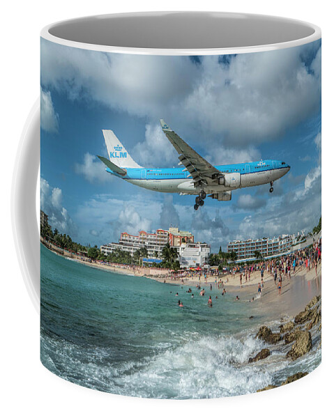 Klm Coffee Mug featuring the photograph K L M A330 landing at SXM by David Gleeson