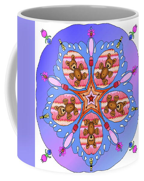 Kaleidoscope Coffee Mug featuring the digital art Kaleidoscope of bears and bees by Debra Baldwin